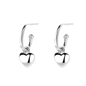 Boucles d'oreilles créoles cœur en argent sterling 925 au fini poli élégant