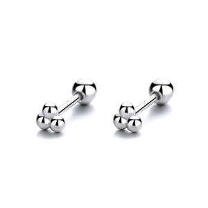 Minimalist 925 sterling silver triple bead screw back stud earrings for women