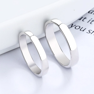 Anelli di coppia in argento sterling S925 minimalisti con smalto nero e finitura