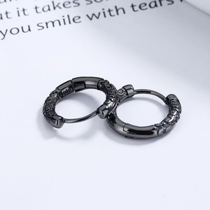 925 Sterling silver hoop earrings in black finish with vintage engraved textures