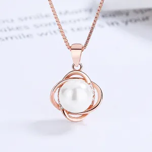 925 Sterling Silber Blumenperlen-Halskette in Roségold-Finish für elegante Damen