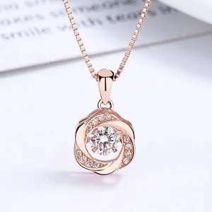 Collier Pierre Dansante Ronde en Argent Sterling 925 pour Femme Minimaliste Pendentif Géométrique en Strass Bijoux Tendance