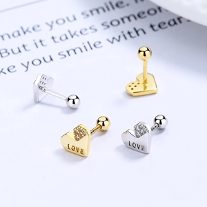 S925 sterling silver heart-shaped love stud earrings with screw back and zircon stones