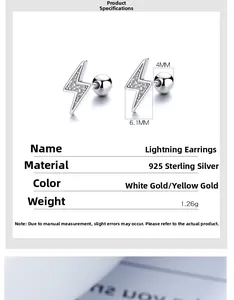 Detailed dimensions of lightning bolt earrings made of 925 sterling silver in gold and silver