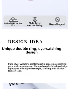 Detail of s925 sterling silver multilayer plated geometric ring with anti-allergy features