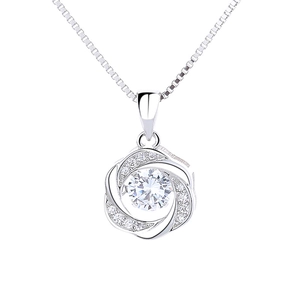 Collier élégant en argent sterling 925 avec pendentif fleur rotative et pierre précieuse