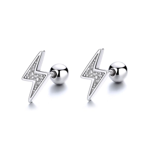 925 Sterling Silver lightning bolt stud earrings with cubic zirconia and screw backs