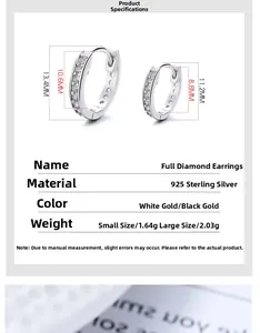 Spécifications de taille pour boucles d'oreilles créoles en argent 925 et zircon