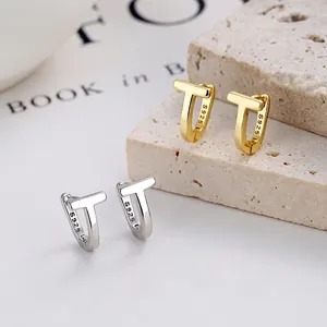 925 Sterling Silver T-Shaped Geometric Hoop Earrings For Women Minimalist Letter T Ear Buckle Simple Fashion Jewelry Gift