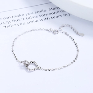 925 Sterling silver Mobius loop bracelet with interlocking diamond rings and extension chain