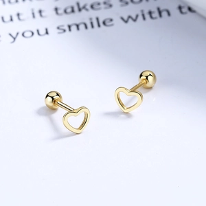 Orecchini a lobo minimalisti a cuore cavo in argento 925 con chiusura a sfera a vite