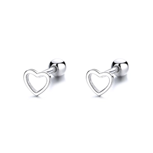 Orecchini a perno a forma di cuore cavo in argento sterling 925 con retro a sfera