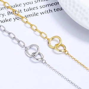 Minimalist 925 sterling silver interlocking circle bracelet with zircon stones in gold and silver