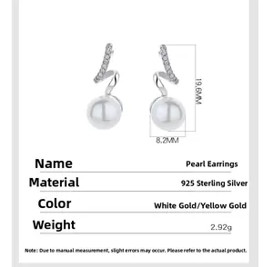 Macro view showing 19.6mm wave pearl earrings with 925 silver hooks and small zircons