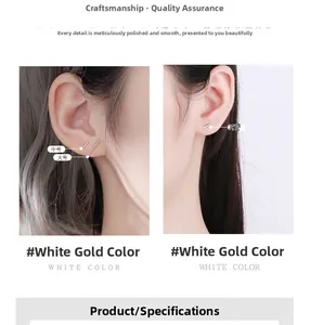 Detailed comparison of S, M, and L sizes for 925 silver bar earrings in white gold finish