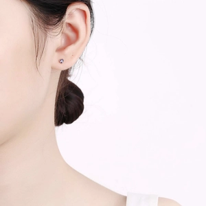 Minimalist 925 sterling silver heart-shaped purple zircon stud earrings for women