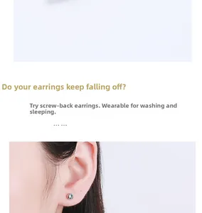 Detail view of silver threaded stud earring featuring a green gemstone for secure sleep wear