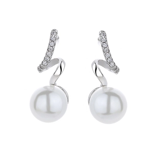 Elegant wave-shaped S925 silver earrings with pearls and shimmering zircon accents