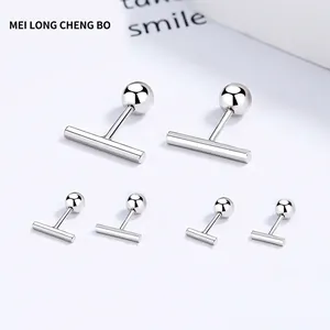 Minimalist 925 Sterling Silver Bar Stud Earrings High Polish T-Shaped Geometric Small Ear Bone Nails For Women Daily Jewelry Gift