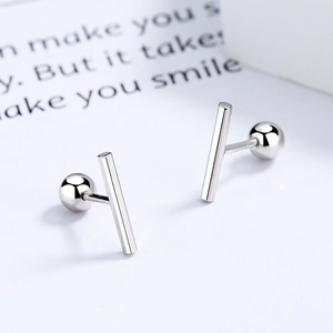 Minimalist 925 sterling silver vertical bar stud earrings with a high polished mirror finish