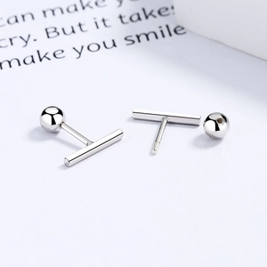 Minimalist 925 sterling silver bar screw-back stud earrings for women in a sleek style