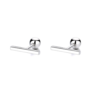 Minimalist 925 sterling silver bar stud earrings with secure screw ball back closure
