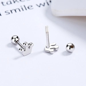 Minimalist 925 sterling silver crown screw back stud earrings with polished finish