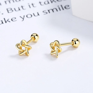 925 sterling silver hollow star screw-back stud earrings in gold finish for women