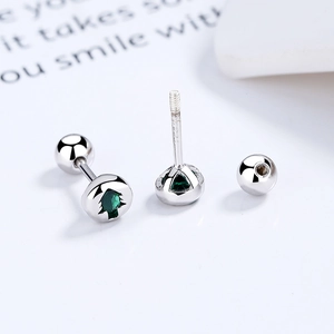 925 Sterling Silver Christmas Tree screw-back stud earring with green crystal inlay