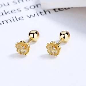 925 silver gold-plated cherry blossom stud earrings with matte finish and screw back