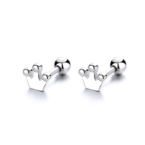 Elegant 925 sterling silver crown screw-back stud earrings on white background