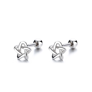 Minimalist 925 sterling silver pentagram star stud earrings with secure screw ball back