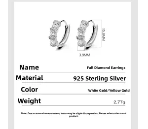 Detailed size specifications for 925 sterling silver full zircon hoop earrings