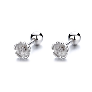 Elegant 925 sterling silver cherry blossom stud earrings with matte finish and zircon