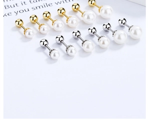 Macro de boucles d'oreilles perles en argent 925 avec fermoirs à vis sécurisés