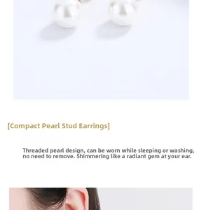 Détail macro de boucles d'oreilles perles en argent 925 avec fermoir à vis confortable