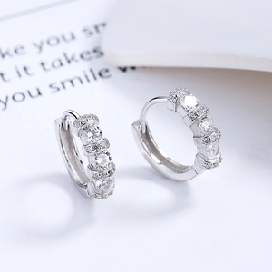 Elegant 925 sterling silver hoop earrings with five sparkling cubic zirconia stones