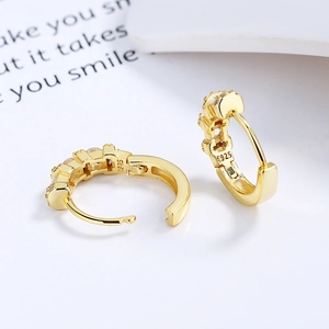 Minimalist gold-plated S925 silver hoop earrings with sparkling zircon pave setting