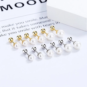 Detailed set of 925 silver pearl stud earrings with screw backs in gold and silver tones