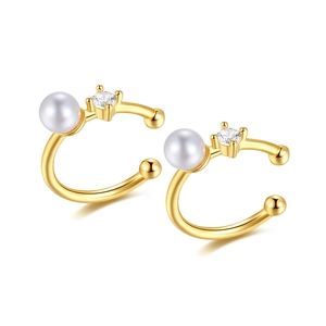 Elegant 925 silver pearl ear cuff set with cubic zirconia for non-pierced ears