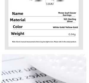Detailed size specifications for 925 sterling silver clover zircon screw back earrings