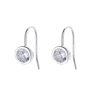 Minimalist S925 sterling silver hook earrings with round bezel-set cubic zirconia stones
