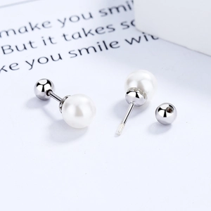 Élégantes boucles d'oreilles perles en argent sterling 925 avec fermoir à vis poli