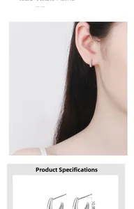 Detail view of 925 sterling silver geometric C-shape stud earrings with 10.9mm height spec