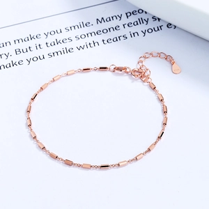 Minimalist S925 sterling silver rose gold block link bracelet with extension chain