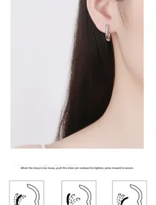 Detail guide showing 925 silver U-shape earring fit and buckle tension adjustment