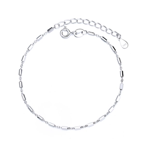 Minimalist 925 sterling silver chain bracelet with polished small cube beads on white background