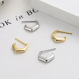 925 Sterling Silver Geometric C-Shaped Stud Earrings Minimalist Modern Polished Fashion Hoop Earrings For Women Jewelry Gift