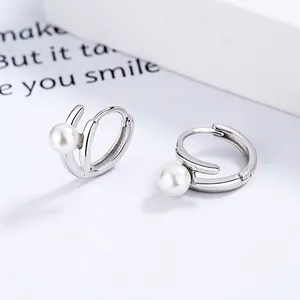 Orecchini A Cerchio Con Künstliche Perle Minimalisti Argento Sterling 925 Perla Artificial Di Conchiglia Stile Coreano Gioielli Eleganti Donna