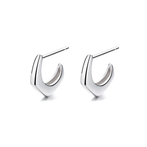 Minimalist 925 sterling silver geometric C-shape earrings with a high-polish mirror finish